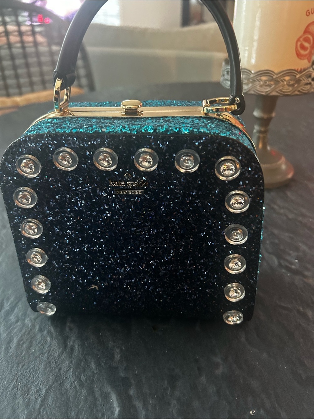 kate spade Navy & Teal Glitter Jeweled Top-Handle Mini Bag